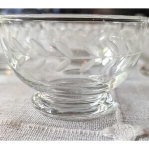 Vtg 6 Anchor Hocking Laurel Gray Cut Clear Footed Dessert Ice Cream Dishes